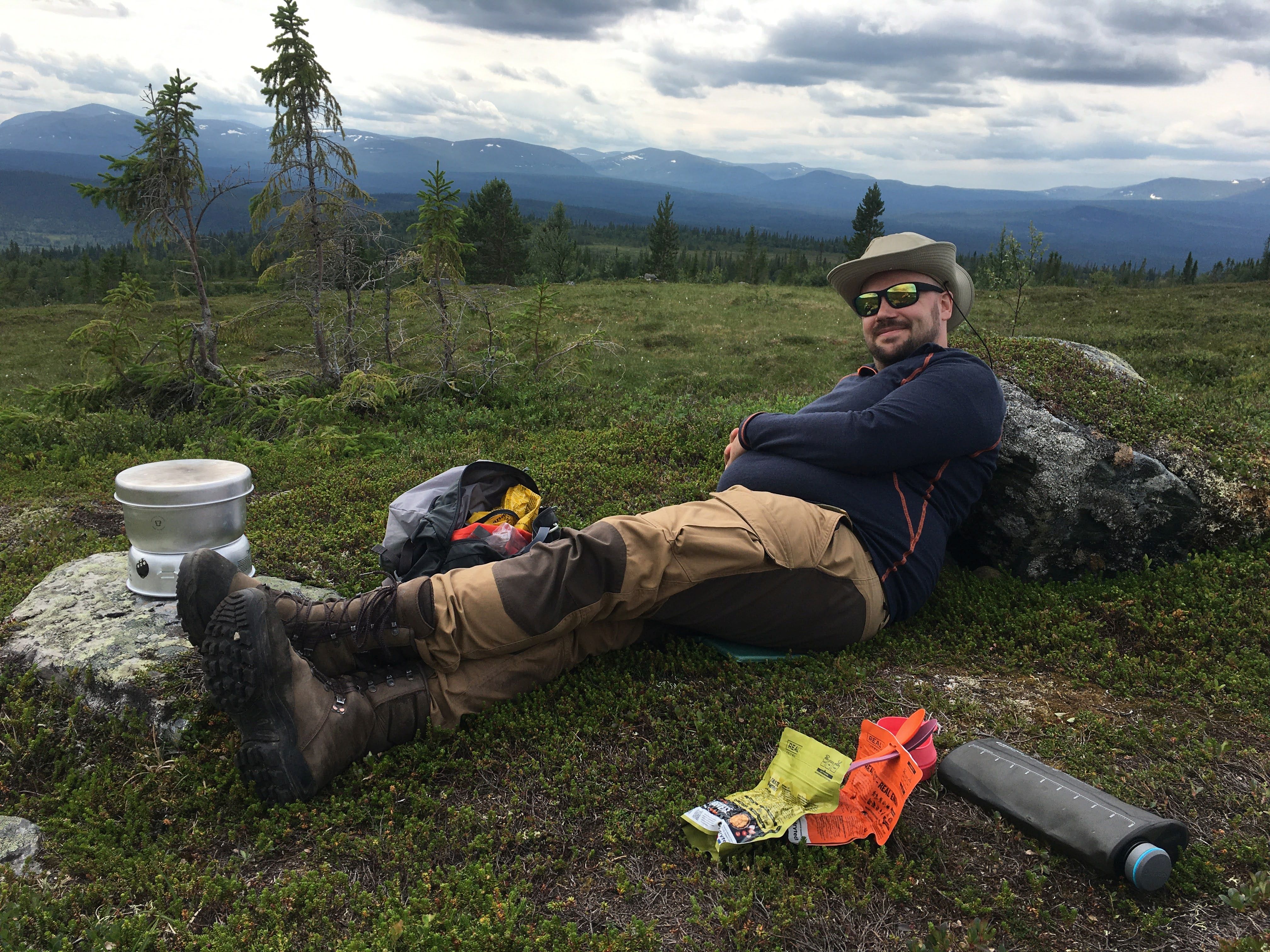 Johan Strand takes a break on a hike