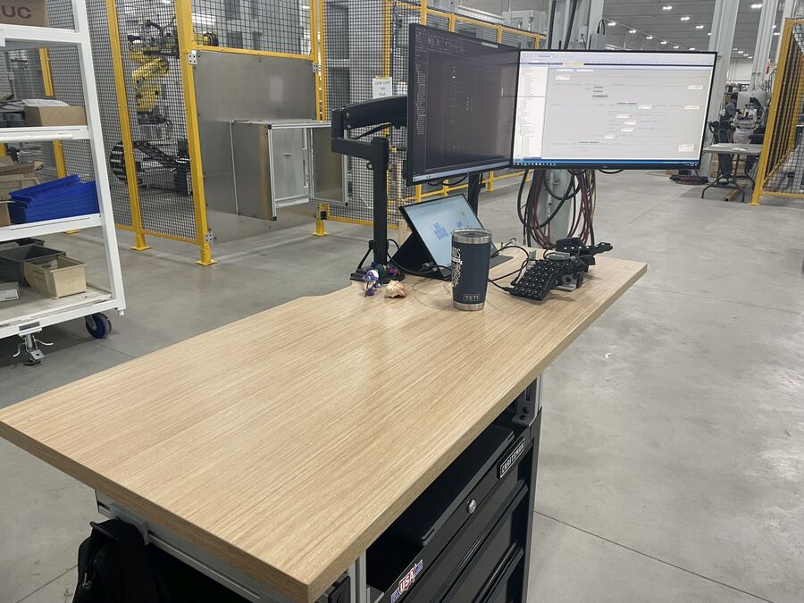 Juan Hernandez's setup, view along front of desk