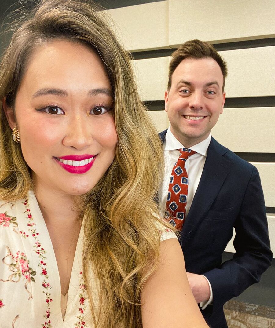 Monica Lane and Levi, dressed up