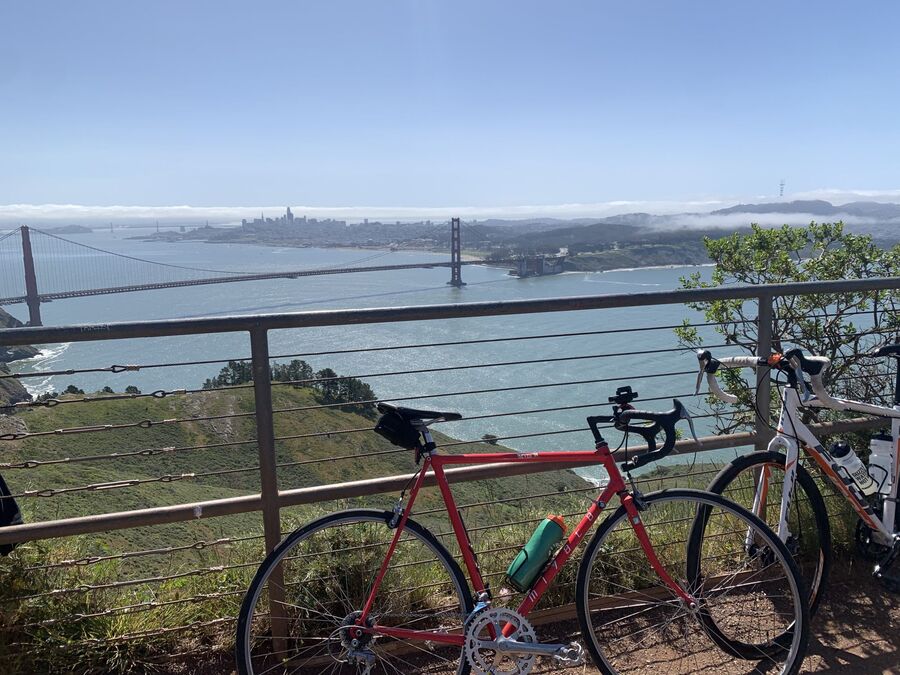 Bikes and a view of the Golden Gate