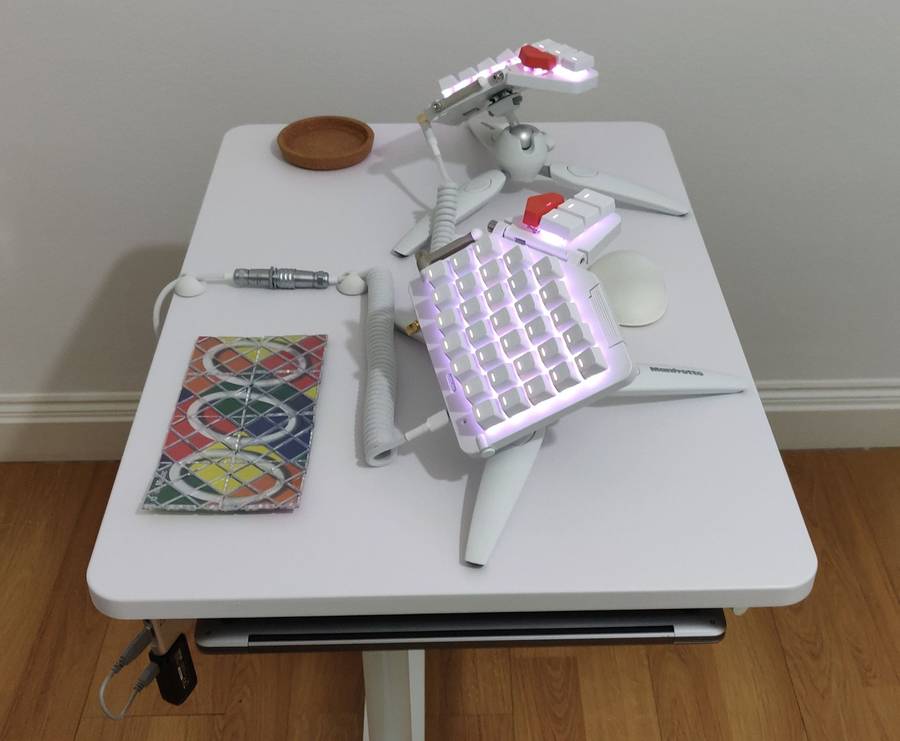 Stephen Perera's keyboard, tented, from the side