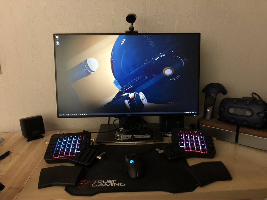 Gaming setup with colorful lights