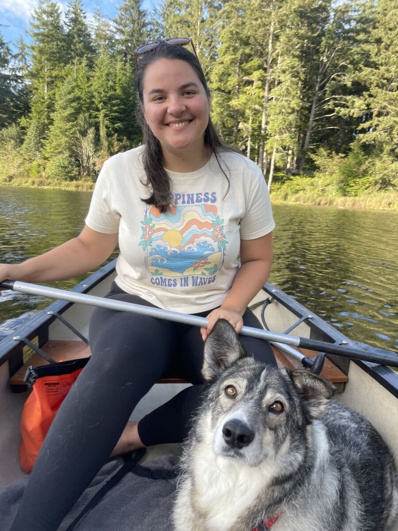 Annie Vela's portrait with doggo