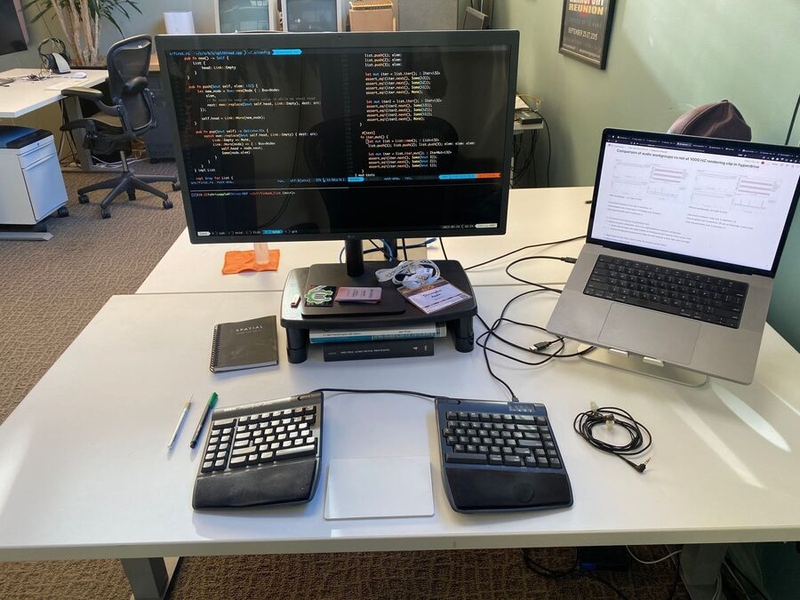 Chris Apple's work setup from above, up close