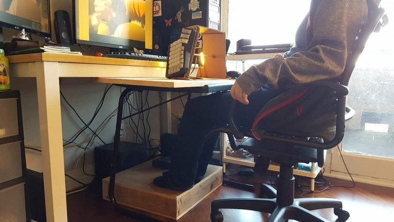 A plywood footstool makes the chair more comfortable