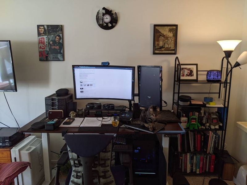 Charles Nickels Carver's setup with books