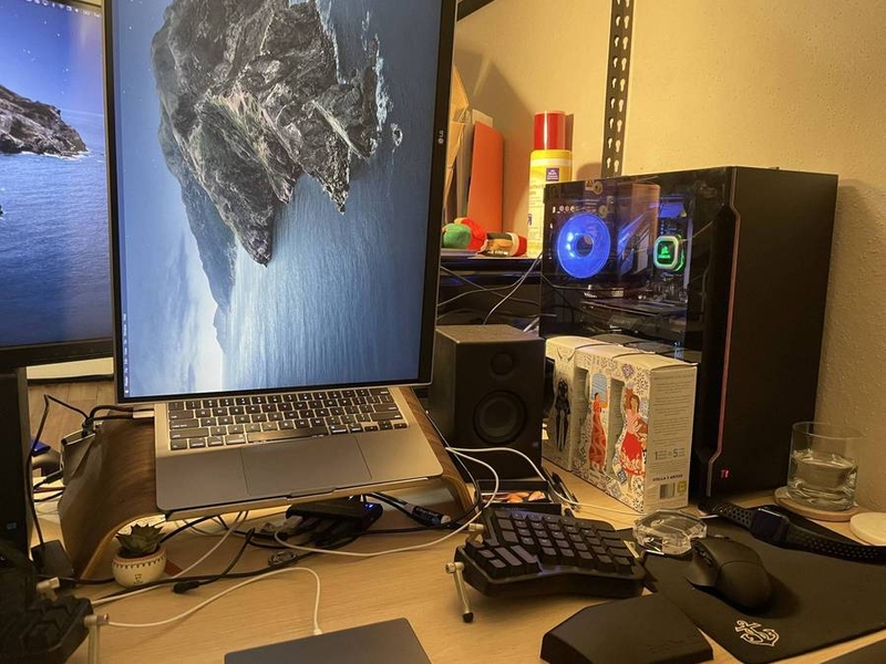 Luis's Lopez's setup with PC and portrait-mode monitor