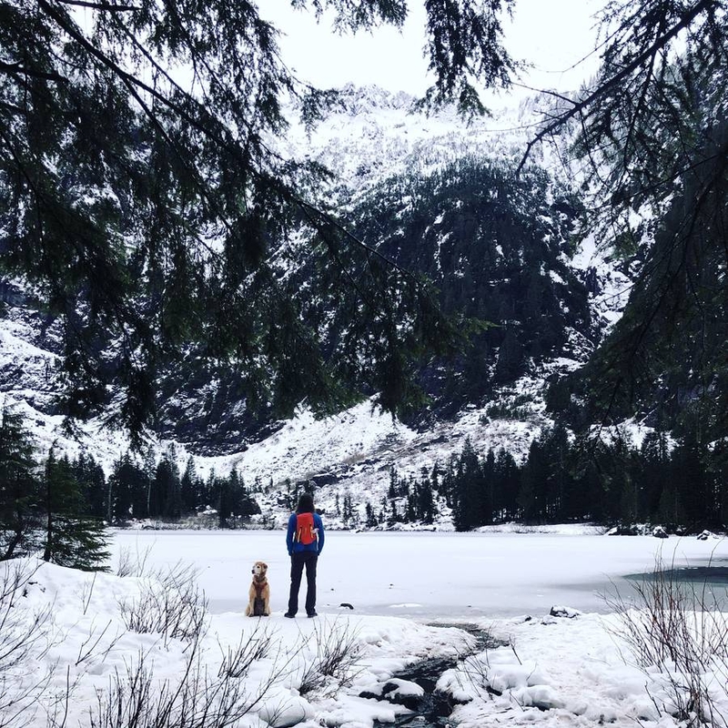 Michael Sobrepera and dog in a snowy landscape