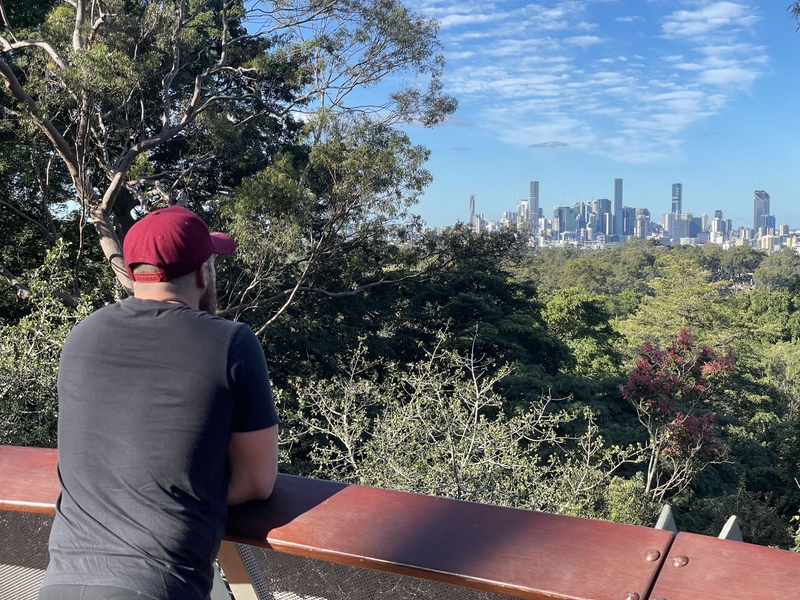 David Bevington looks at the city of Brisbane from Mount Cootha in Queensland, Australia