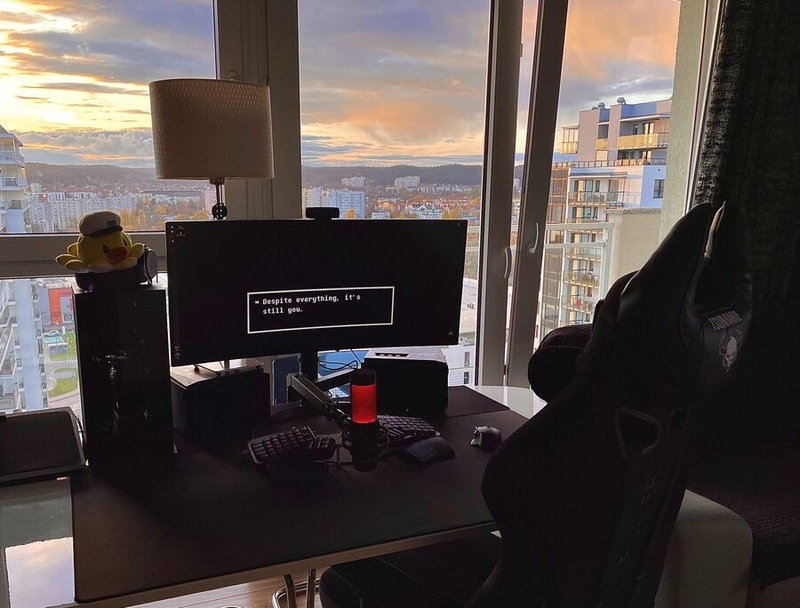 Liz Bondarenko's setup with a gorgeous view