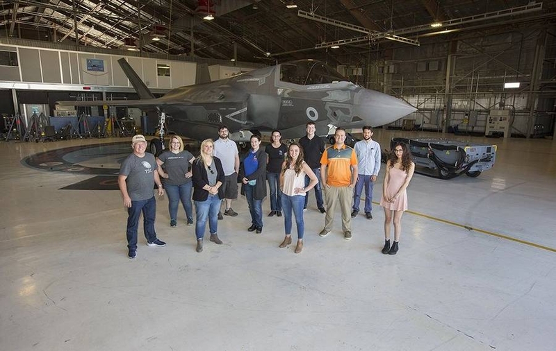 Charles Nickels Carver and co-workers with a Lockheed F35-B