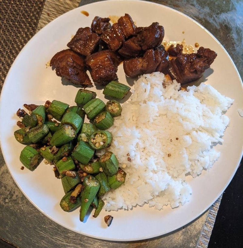 Bryce Long's red-cooked pork with okra